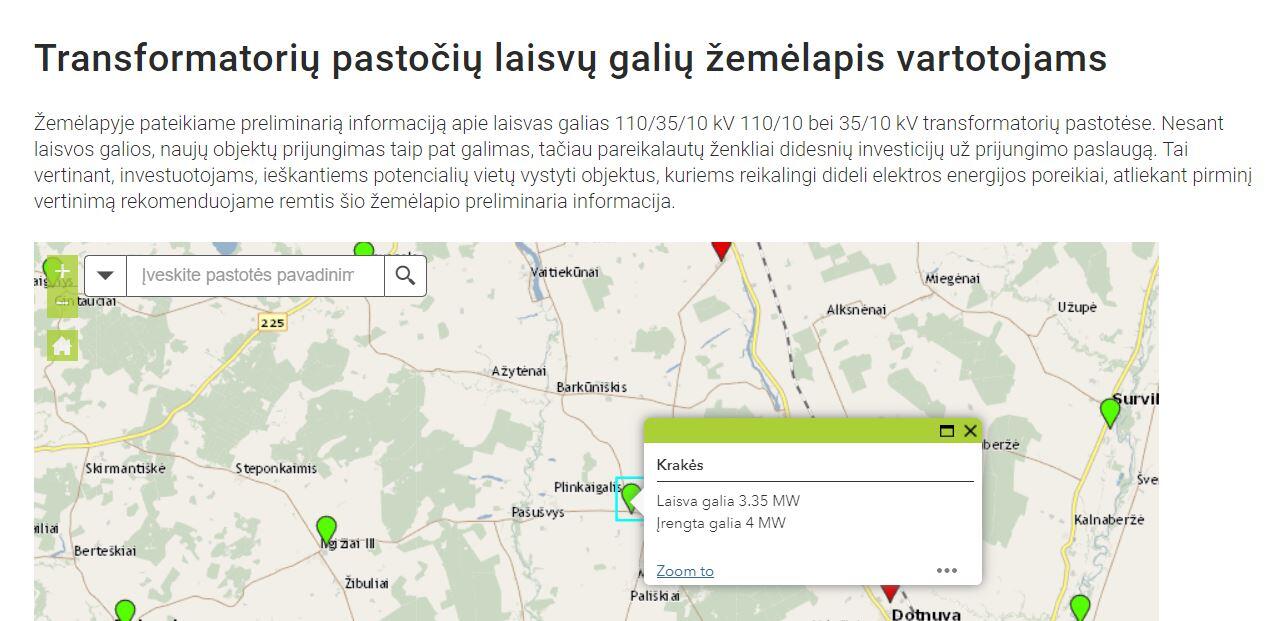 ESo pastočių žemėlapis kur nruodoma ar galima prijungti saules elektrines