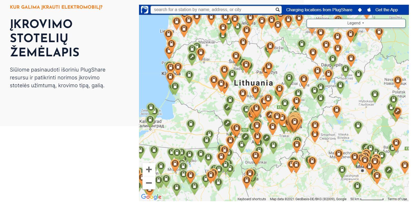 elektromobilių įkrovimo stotelės lietuvoje žemėlapis