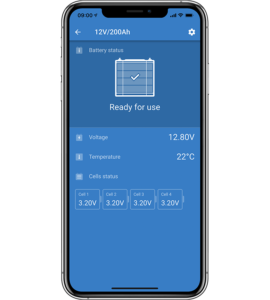 VictronConnect LiFePO4 baterijos stebėjimui telefone
