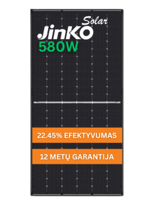 Saulės moduliai Jinko JKM580N-72HL4-BDV su sidabriniu rėmu, n-tipo
