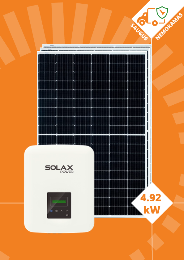 4,92 kW saulės elektrinės komplektas su saulės moduliais ir keitikliu