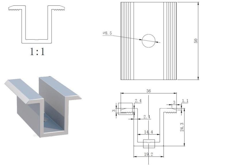 Vidurinis spaustukas moduliui - Specifikacija